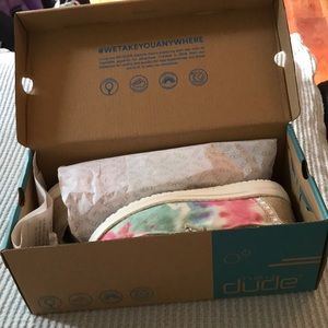 NWT TieDye HeyDudes sprayed with Journey’s protection spray. Too late to return